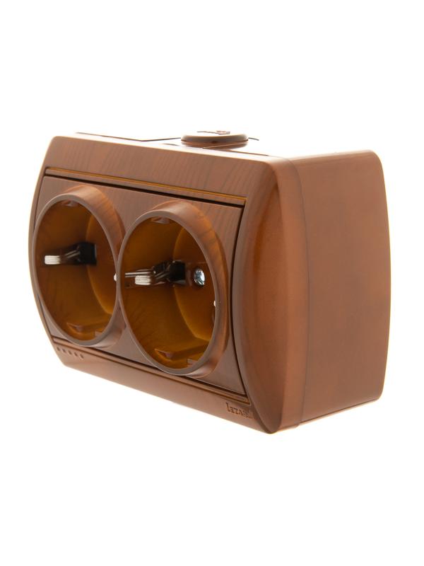  Розетка 2-м ОП Nata 16А IP20 с заземл. керамика сосна LEZARD 710-0800-127 фото в каталоге от BTSprom.by