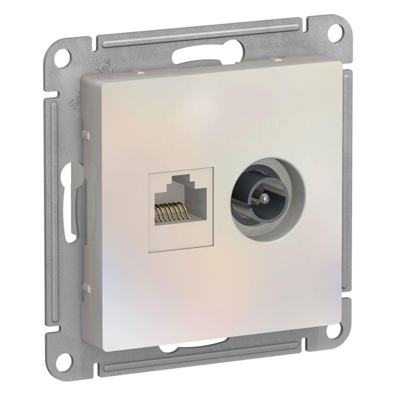 розетка компьютерная + телевизионная 2-м atlasdesign rj45 кат.5e + tv механизм жемчуж. se atn000489 от BTSprom.by