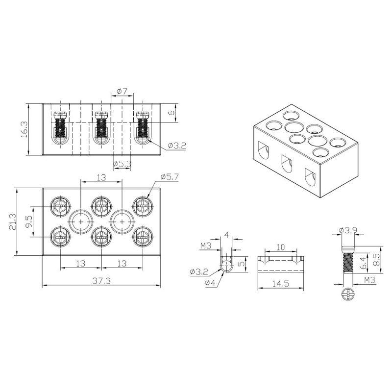  Клемма керамическая винтовая 4кв.мм 3 пары контактов с крепежным отверстием (уп.100шт) Rexant 07-6225 фото в каталоге от BTSprom.by