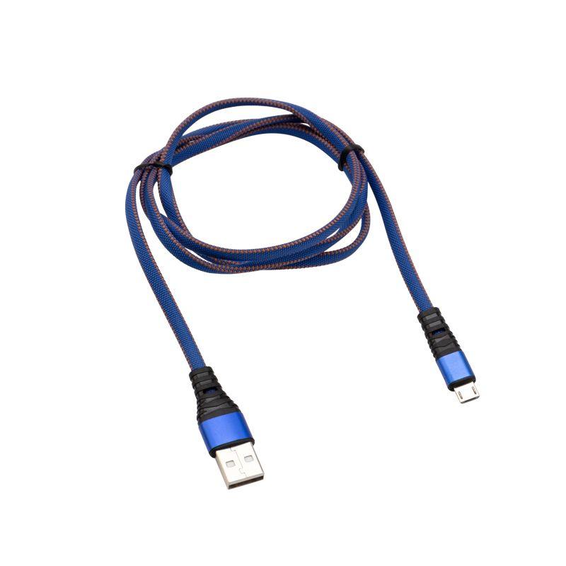 кабель usb-microusb 1м плоский провод син. джинсовая оплетка rexant 18-1163 от BTSprom.by