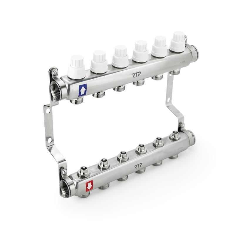 группа коллекторная 1дюйм х 10 вых. евроконус 3/4дюйм с ручн. регулир. клапан. и кронштейном нерж. сталь sus 304 rtp 39465 от BTSprom.by
