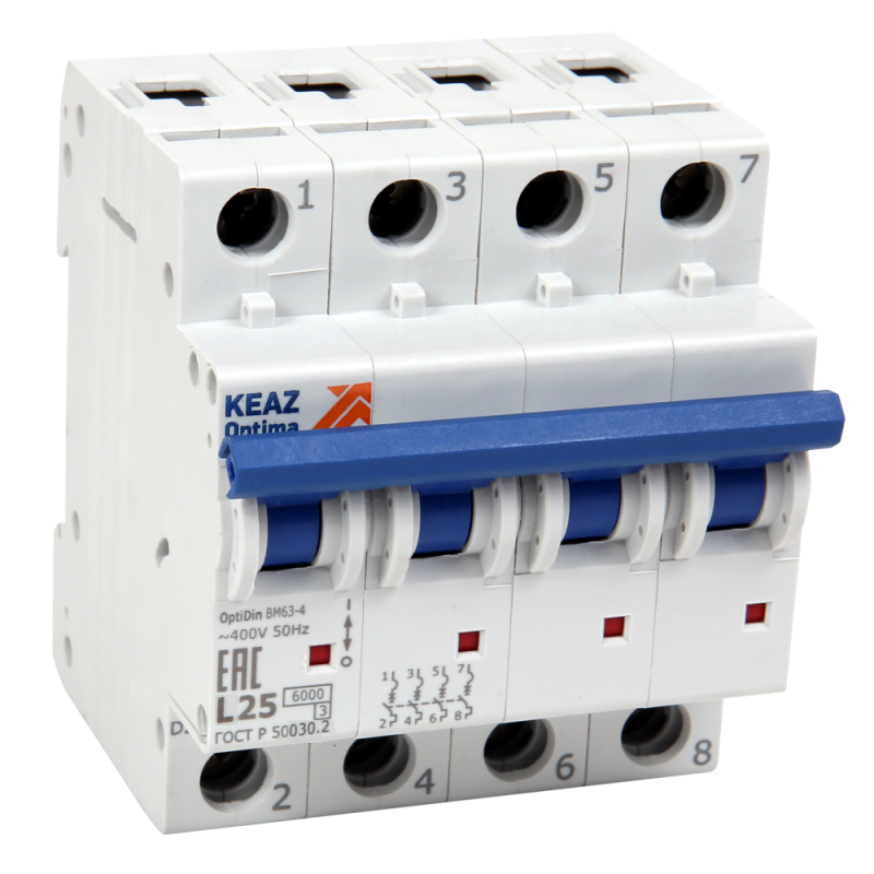 выключатель автоматический модульный 4п l 63а 6ка optidin bm63-4nl63-ухл3 кэаз 261026 от BTSprom.by