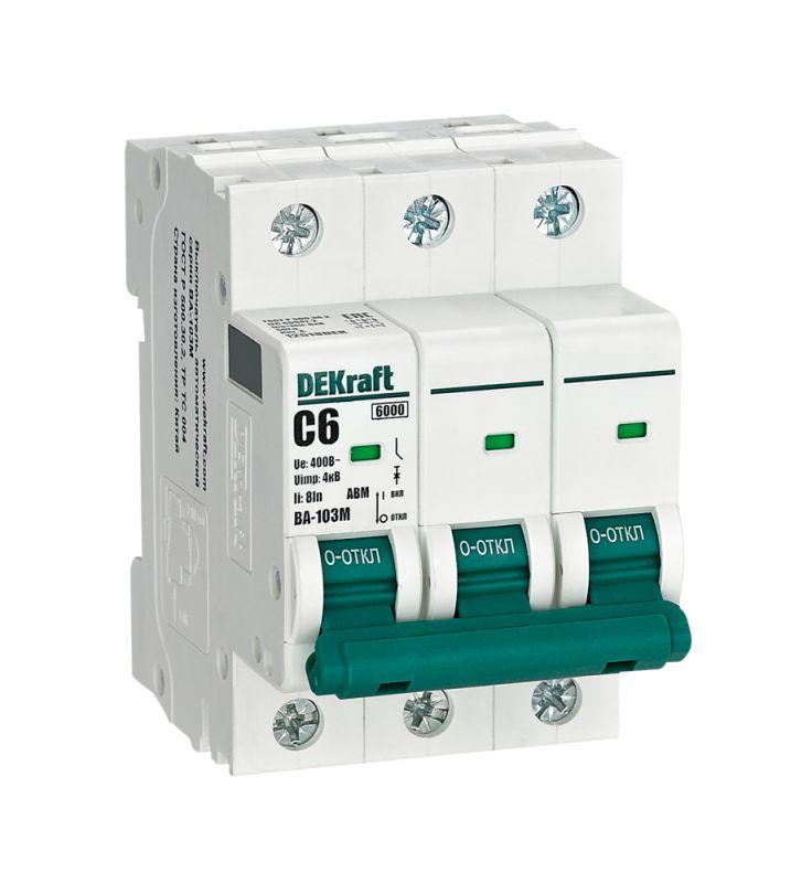 выключатель автоматический модульный 3п c 6а 6ка ва-103m без теплозащиты dekraft 12518dek от BTSprom.by