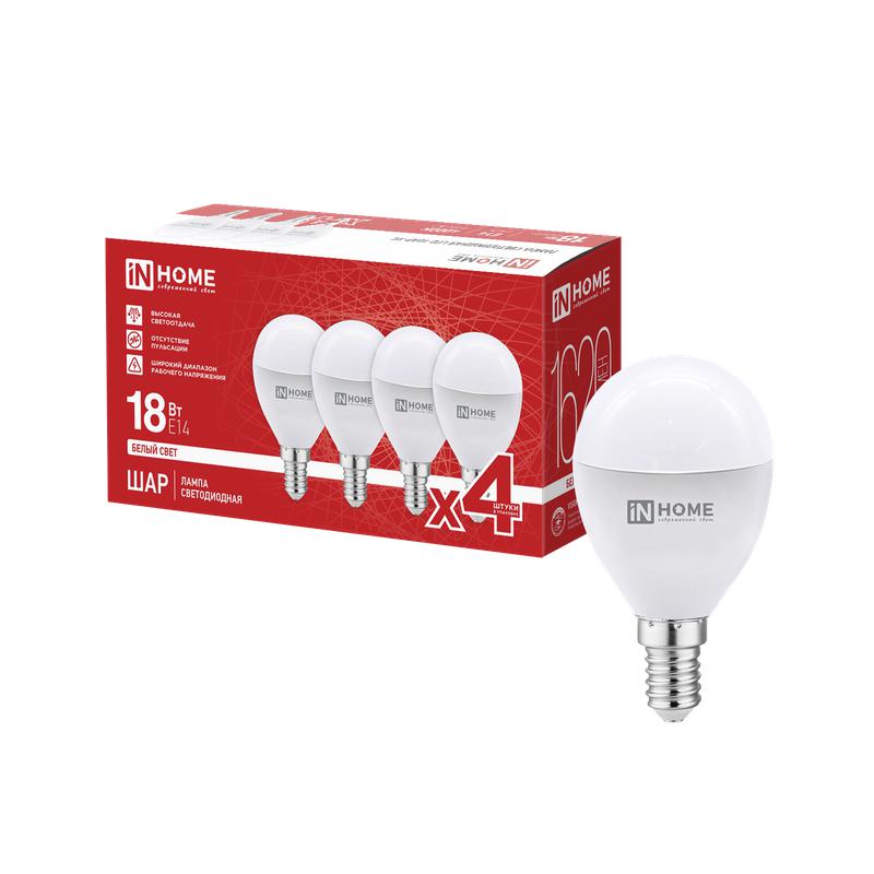 лампа светодиодная led-шар-vc 4pack 18вт шар 4000к e14 1620лм 230в (уп.4шт) in home 4690612066769 от BTSprom.by