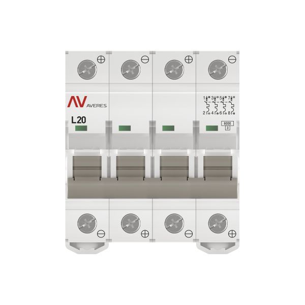  Выключатель автоматический модульный 4п L 20А 6кА AV-6 DC AVERES EKF mcb6-DC-4-20L-av фото в каталоге от BTSprom.by