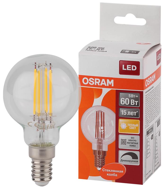 лампа светодиодная филаментная ls cl p60d 5w/827 fil e14 230в osram 4058075230415 от BTSprom.by