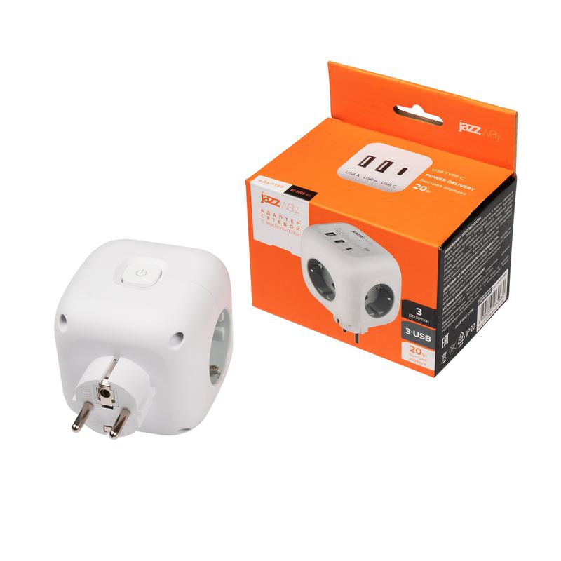  Разветвитель 3-м с заземл. AC-3UGS-wh 2хUSB type-A + 1хtype-C с выключателем бел. JazzWay 5060630 фото в каталоге от BTSprom.by