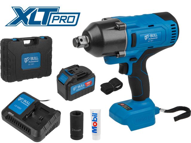 аккум. ударный гайковерт bull sc 1801 в чем. xltpro бесщет., 18 в, 1000 н*м, 3/4", 1х6 а*ч, з/у 4 а (вес 3.3 кг) 0329177 от BTSprom.by
