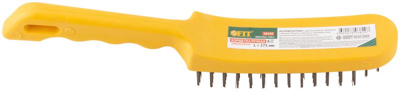  Корщетка стальная пластиковая ручка 275мм 6-ти рядная желт. FIT 38440 фото в каталоге от BTSprom.by