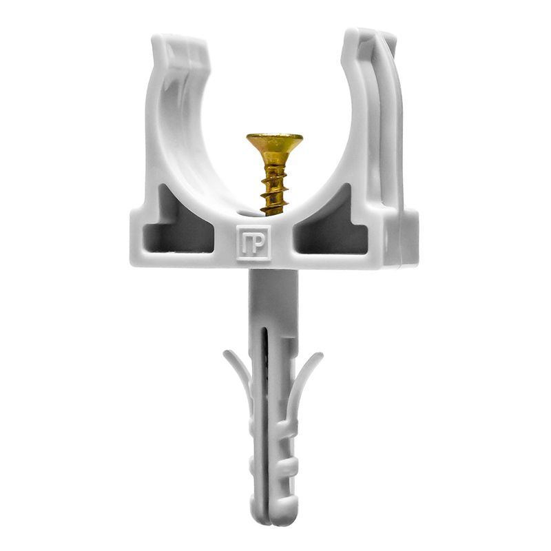 держатель для труб (клипса) d25мм с дюбелем и саморезом сер. (в малой упак.) (уп.10шт) промрукав pr13.0309 от BTSprom.by