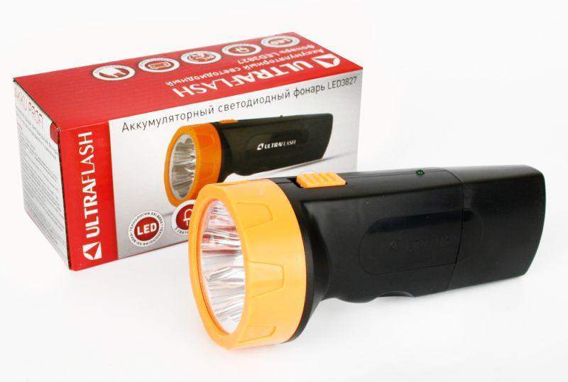фонарь аккумуляторный led3827 5led аккум. sla 220в пластик. черн./желт. (кор.) ultraflash 11241 от BTSprom.by
