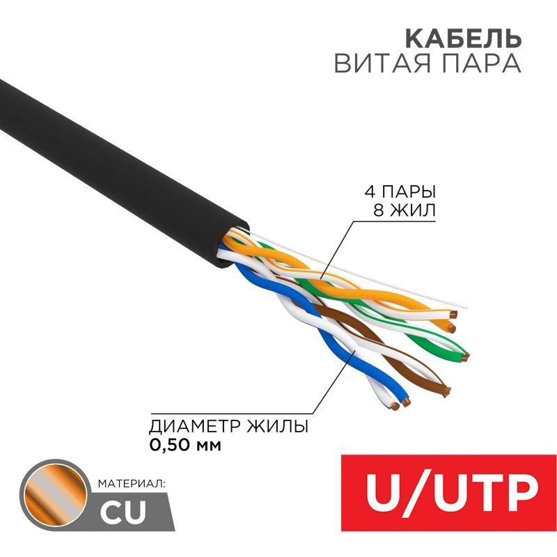 кабель витая пара u/utp кат.5e 4х2х24awg outdoor черн. (уп.25м) rexant 01-0045-25 от BTSprom.by