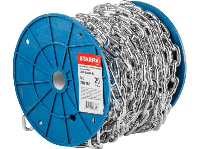 цепь сварная короткозвенная, оцинк. м6 din 766 (бухта 20 м) starfix smp-63686-20 от BTSprom.by