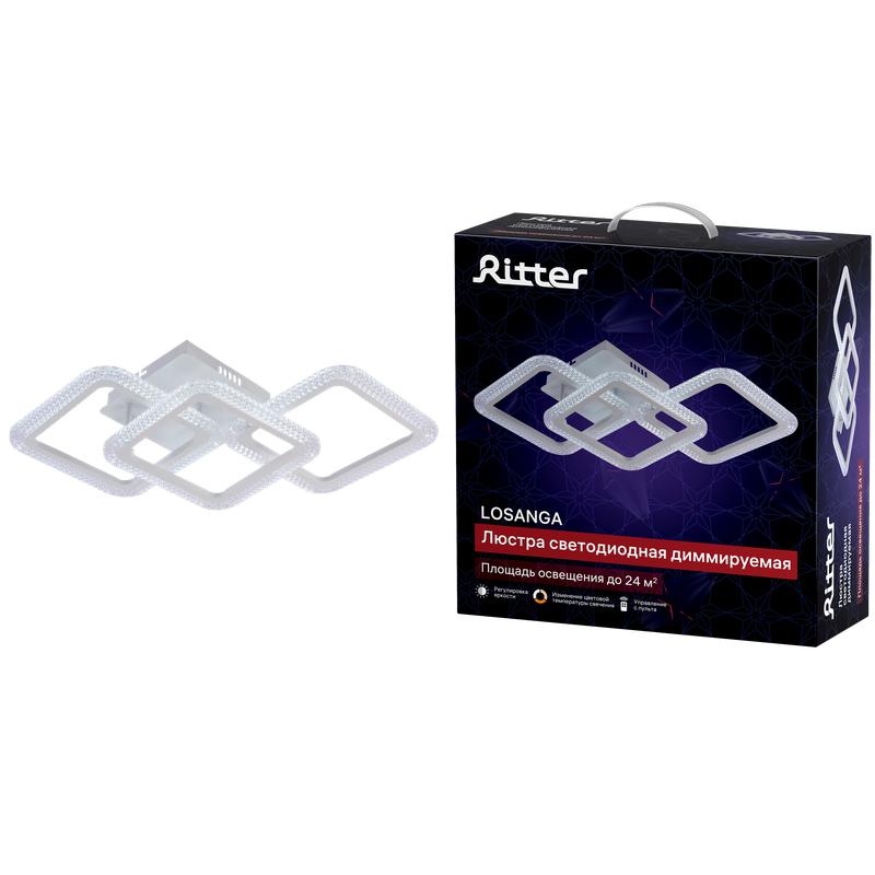 люстра потолочная светодиодная диммируемая losanga с ду 3 режима 685х325х120 78вт 3000к/4200к/6300к 24кв.м бел. ritter52926 6 от BTSprom.by