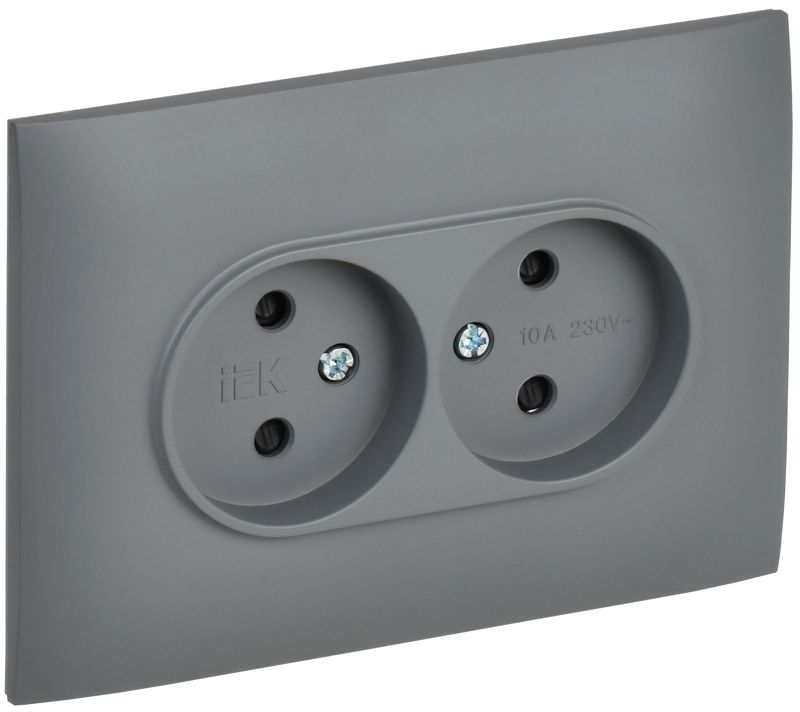 розетка 2-м skandy 10а без заземл. защ. шторки в сборе sk-r09gr сер. iek sk-r23-10-k03-f от BTSprom.by