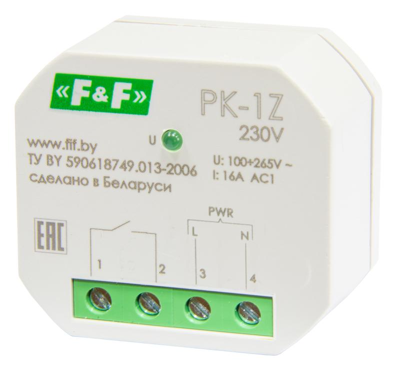 реле промежуточное pk-1z-230 (100-265 ac/dc 16а 1no/nc для установки в монтажную коробку d60мм) f&f ea06.001.047 от BTSprom.by