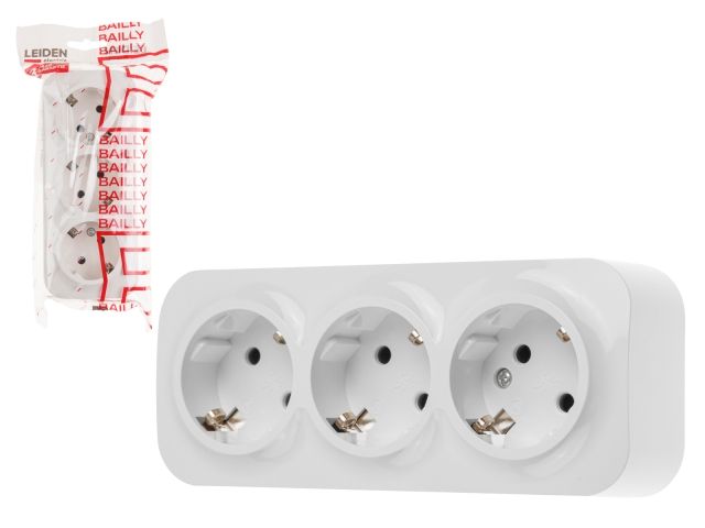 розетка 3-ая (открытая, с/з) белая, bailly, leiden electric 806007 от BTSprom.by