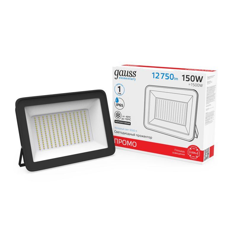 прожектор светодиодный elementary 150вт ip65 6500к 12750лм promo g3 черн. gauss 613100150p от BTSprom.by