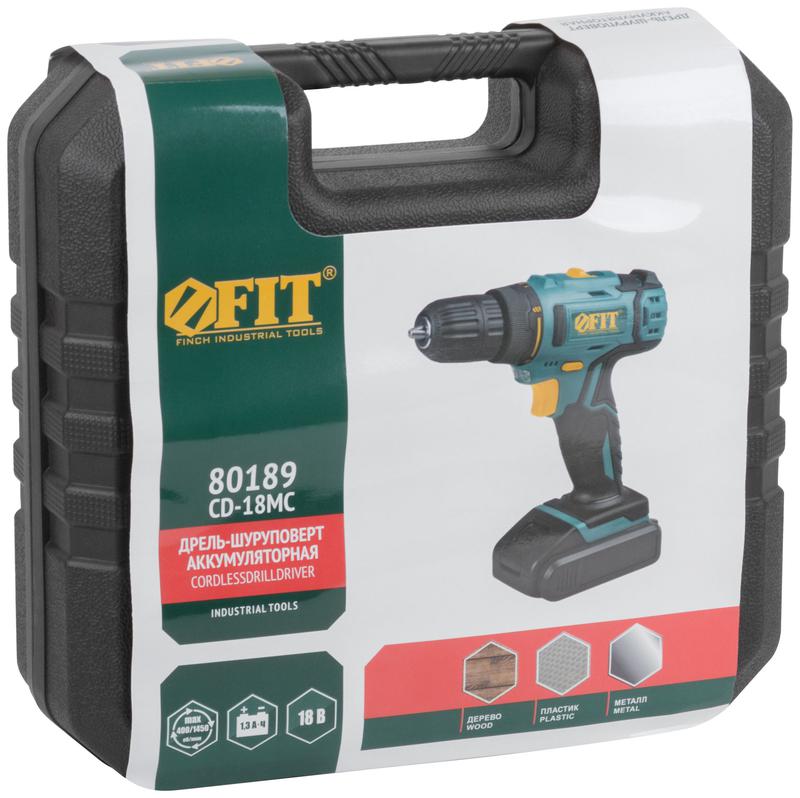 Дрель-Шуруповерт акк. 18В; 0-400/1450 об/мин; 29 Нм; 2 (Li-Ion) 1.3 Ач; 1.5 ч.; рез. накл.; кейс FIT 80189 фото в каталоге от BTSprom.by