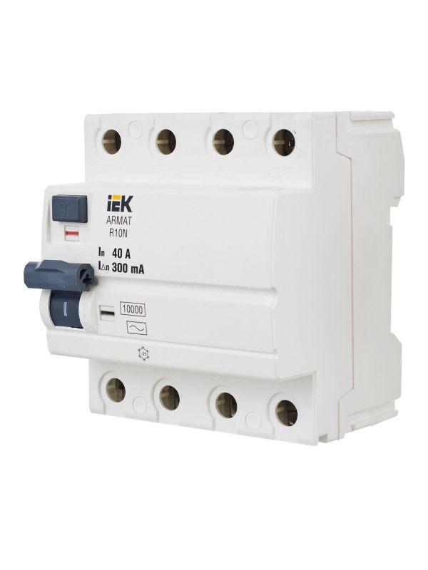  Выключатель дифференциального тока (УЗО) 4п 40А 300мА тип A ВДТ R10N ARMAT IEK AR-R10N-4-040A300 фото в каталоге от BTSprom.by