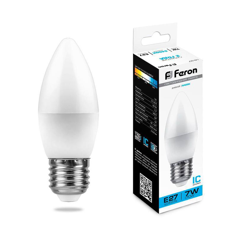 лампа светодиодная 7вт 230в e27 6400к c37 lb-97 feron 25883 от BTSprom.by