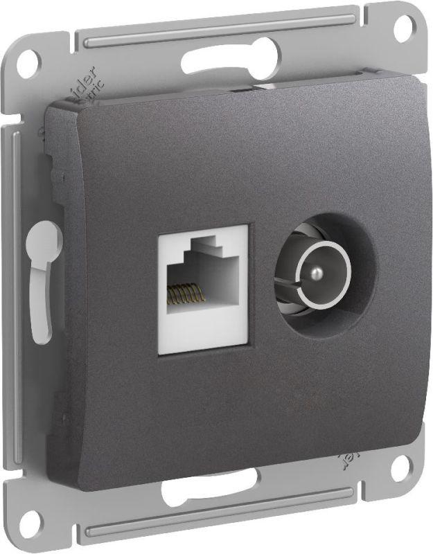 розетка компьютерная + телевизионная 2-м glossa rj45 кат.5e + tv механизм графит se gsl001389 от BTSprom.by