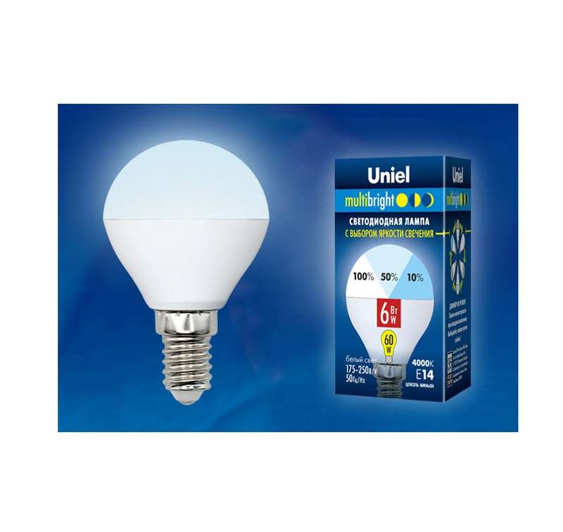 лампа светодиодная led-g45-6w/nw/e14 /fr/mb plm11wh multibright 6вт шар матовая 4000к нейтр. бел. e14 100-50-10 (упак. картон) uniel ul-00002376 от BTSprom.by