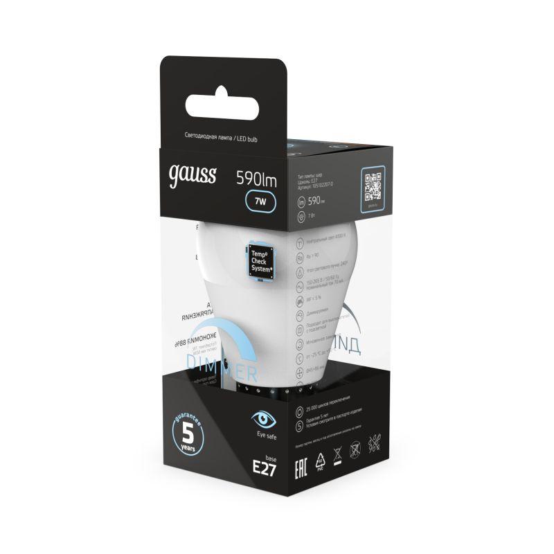 Лампа светодиодная Black 7Вт P45 шар 4100К нейтр. бел. E27 590лм диммир. GAUSS 105102207-D фото в каталоге от BTSprom.by