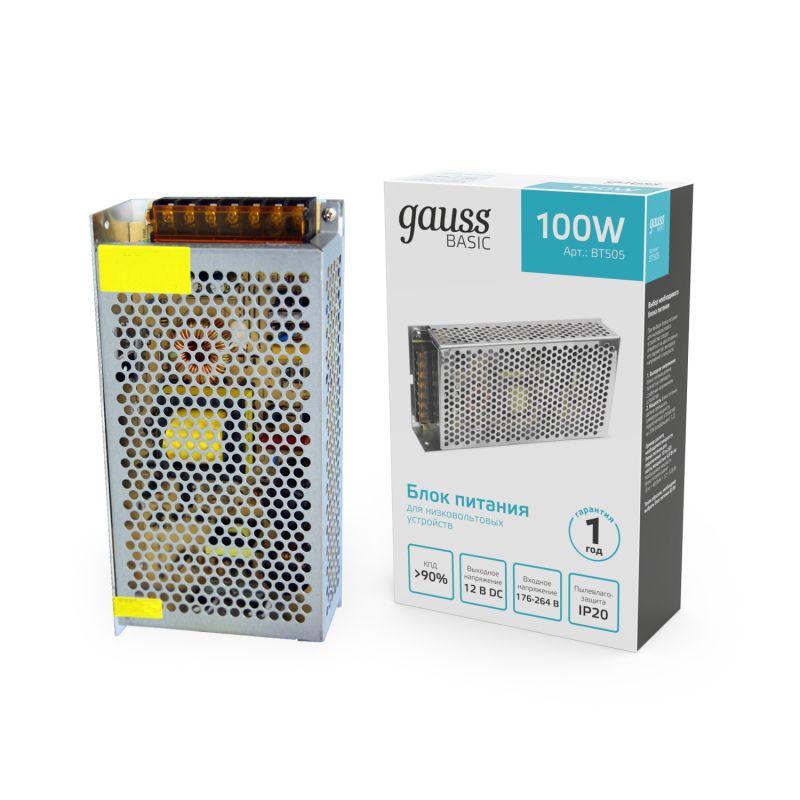 блок питания для светодиодной ленты basic 100вт 12в ip20 (драйвер) gauss bt505 от BTSprom.by