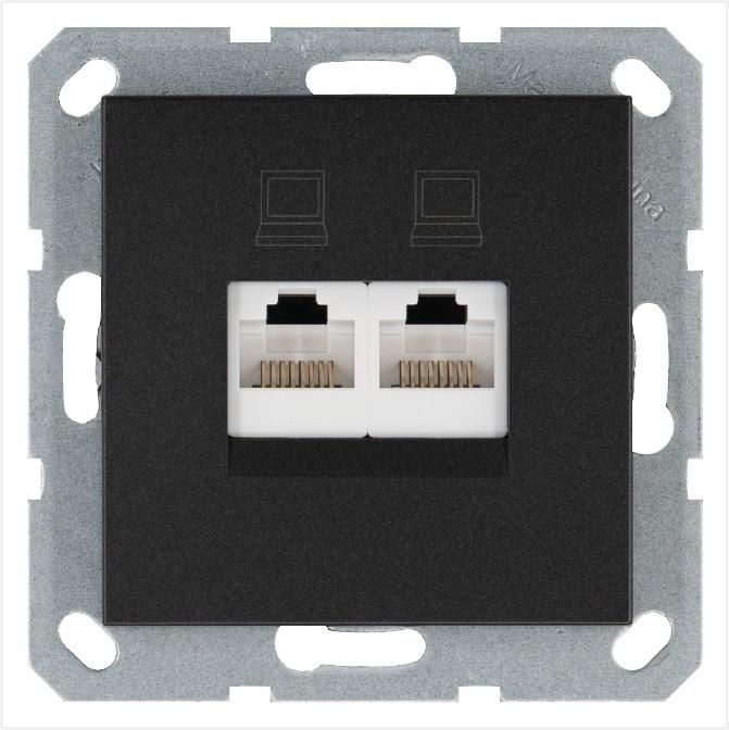 розетка компьютерная 2-м rj45 ip20 кат. 5e механизм антрацит jasmart g6106b от BTSprom.by