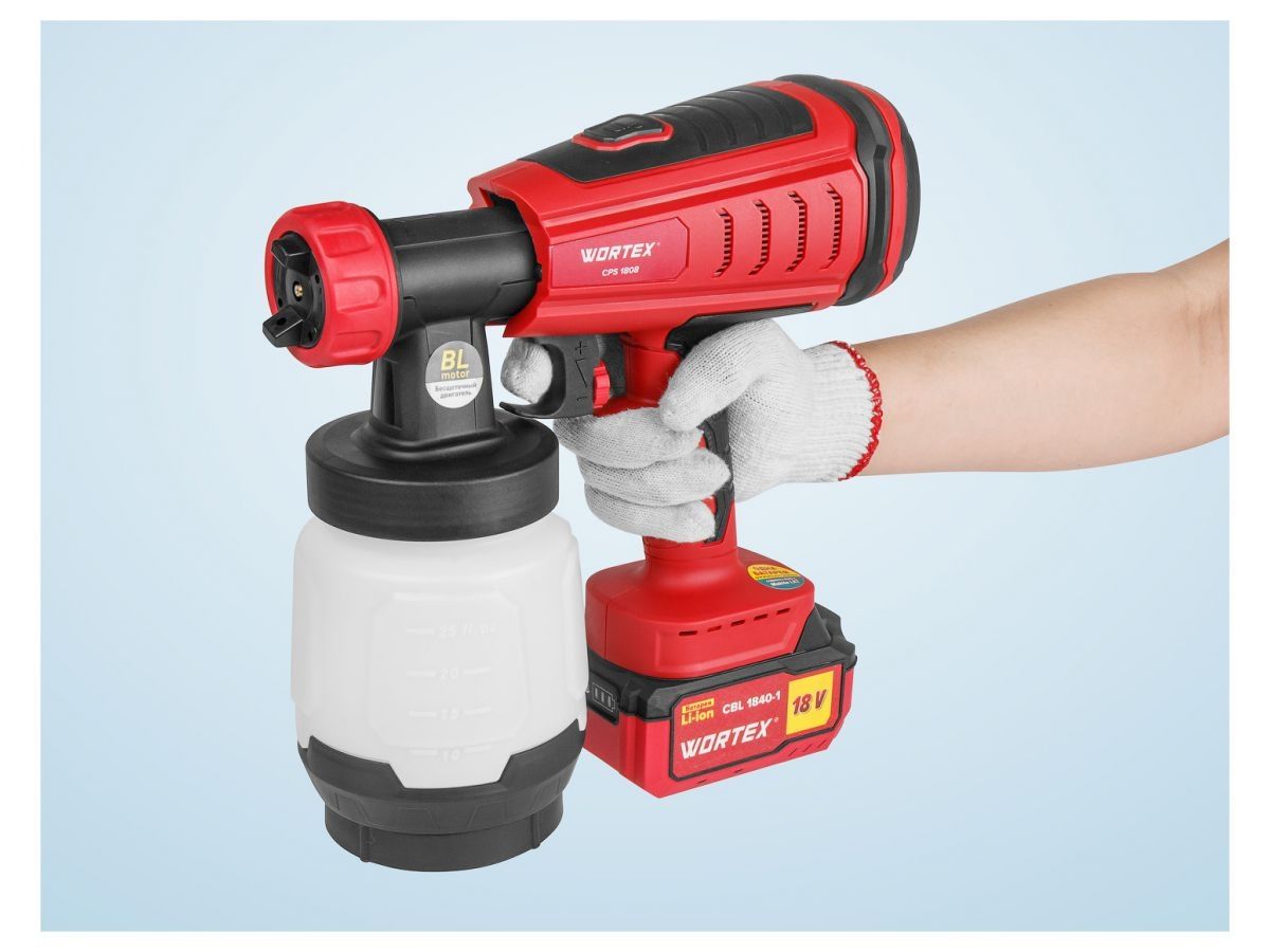  Аккум. краскораспылитель WORTEX CPS 1808 в кор. ALL1 XLT SOLO БЕСЩЁТ.ДВИГ., 18В, 1000 мл/мин, 0.8 л (БЕСЩЁТ.ДВИГ., 18 В, БЕЗ АКБ И ЗУ, 1000 мл/мин, 0.8 л бак, 2.5 мм сопло, 50 DIN) 0333263 фото в каталоге от BTSprom.by