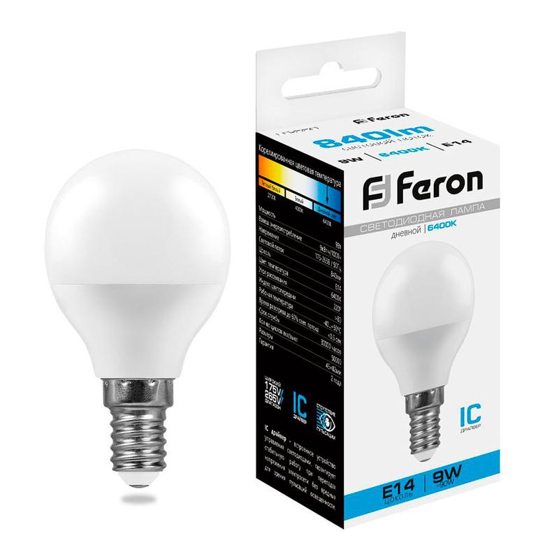 лампа светодиодная 9вт 230в e14 6400к g45 lb-550 feron 25803 от BTSprom.by