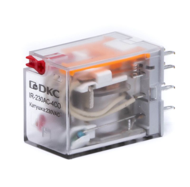 реле миниатюрное промышленное общего назначения 4co ком. ток 6а agsno2 напряжение 115в ac опция: тест-кнопка+светодиод dkc ir-115ac-4co-d от BTSprom.by