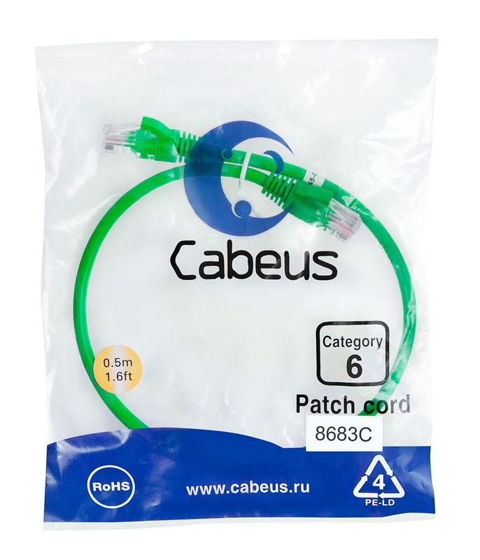 патч-корд u/utp кат.6 pc-utp-rj45-cat.6-0.5m-gn 2xrj45/8p8c неэкранир. pvc 0.5м зел. cabeus 8683c от BTSprom.by