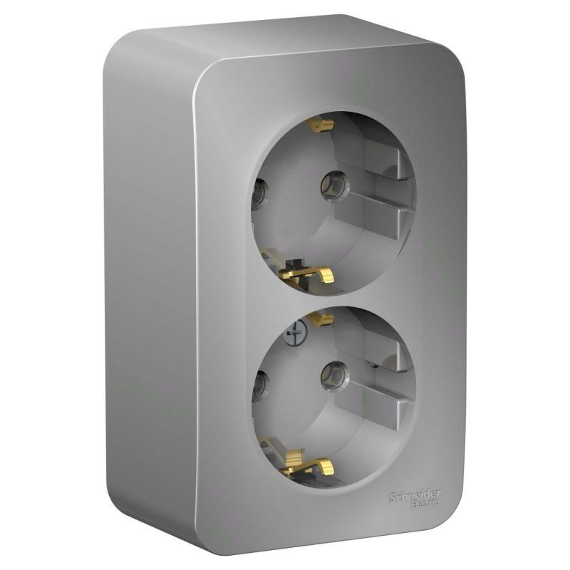 розетка 2-м оп blanca 16а ip20 250в с заземл. без защ. шторок с изолир. пластиной алюм. se blnra010213 от BTSprom.by