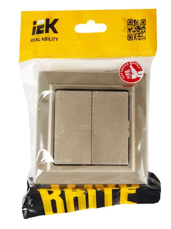  Выключатель 2-кл. СП BRITE ВСР10-2-0-БрШ 10А в сборе шампань IEK BR-V20-0-10-K37-F фото в каталоге от BTSprom.by