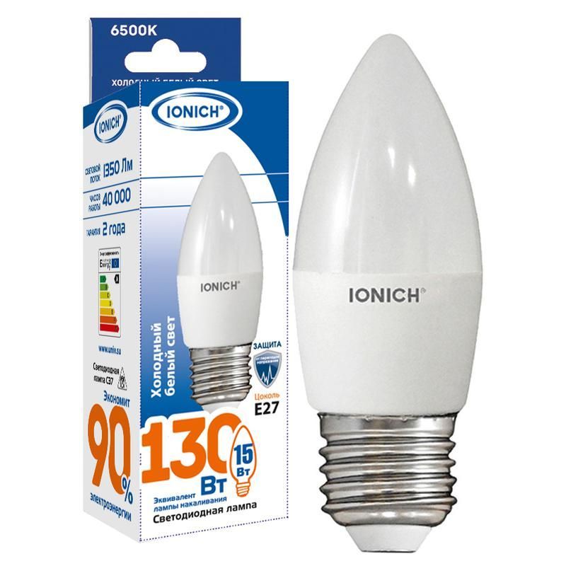 лампа светодиодная c37 15вт свеча 6500к e27 230в ionich 1903 от BTSprom.by