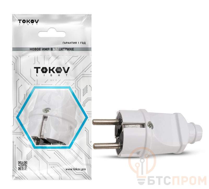  Вилка прямая 16А 250В с заземл. бел. TOKOV ELECTRIC TKL-PLZ-C01 фото в каталоге от BTSprom.by