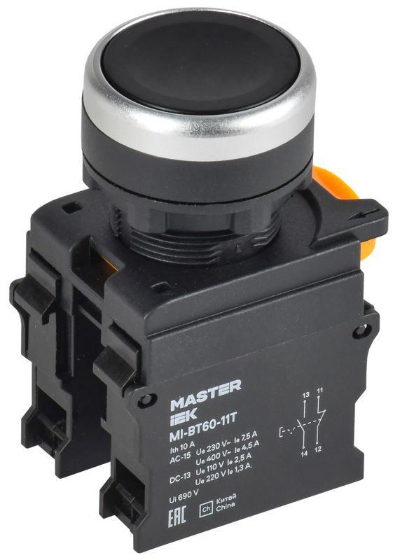 кнопка d22мм 1но+1нз master с фиксацией черн. iek mi-bt60-11t-3-21-k02 от BTSprom.by