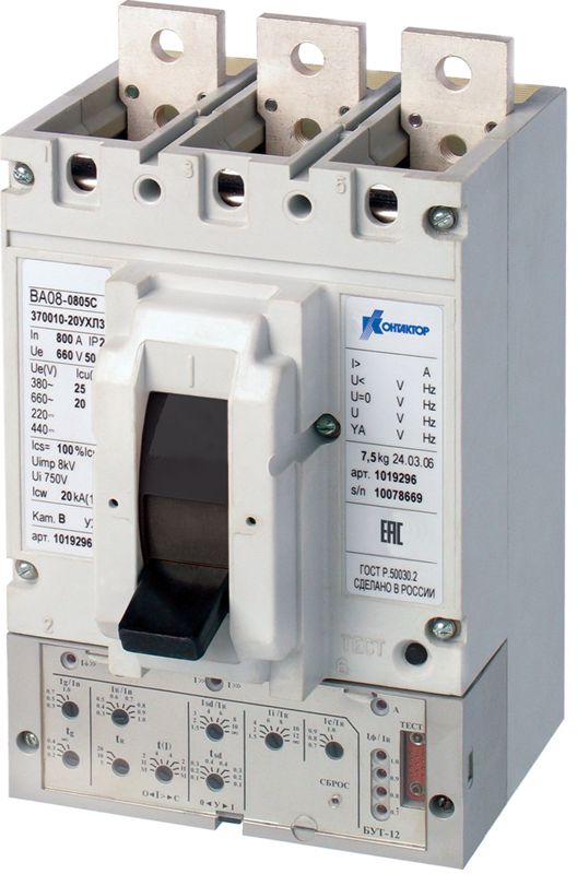 выключатель автоматический 3п 800а ва08-0805н-370010-20 ухл3 660в длинные вывода передн. подкл.: cu шина контактор 1018677 от BTSprom.by