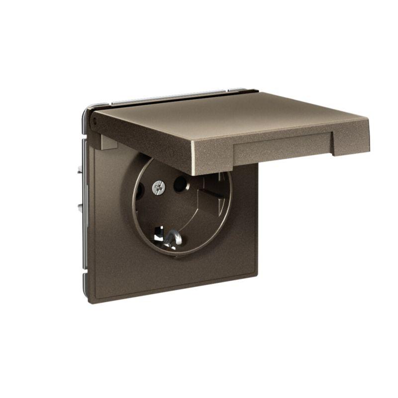  Розетка ArtGallery 16А IP20 с заземл. со шторками с крышкой быстрозажим. клем. механизм мокко SE GAL000646S фото в каталоге от BTSprom.by