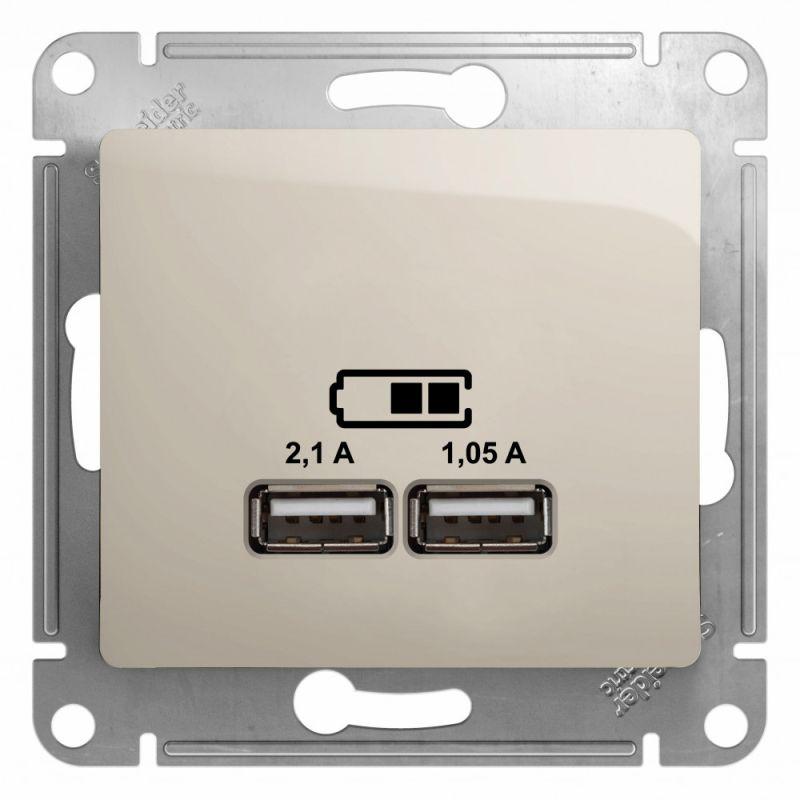 розетка usb 2-м сп glossa тип a+a 5в/2100ма 2х5в/1050ма механизм молочн. se gsl000933 от BTSprom.by