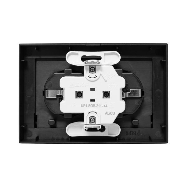  Розетка 2-м СП Эпика 16А IP44 с заземл. защ. шторки с рамкой с крышками механизм черн. EKF UP1-SOB-211-44 фото в каталоге от BTSprom.by