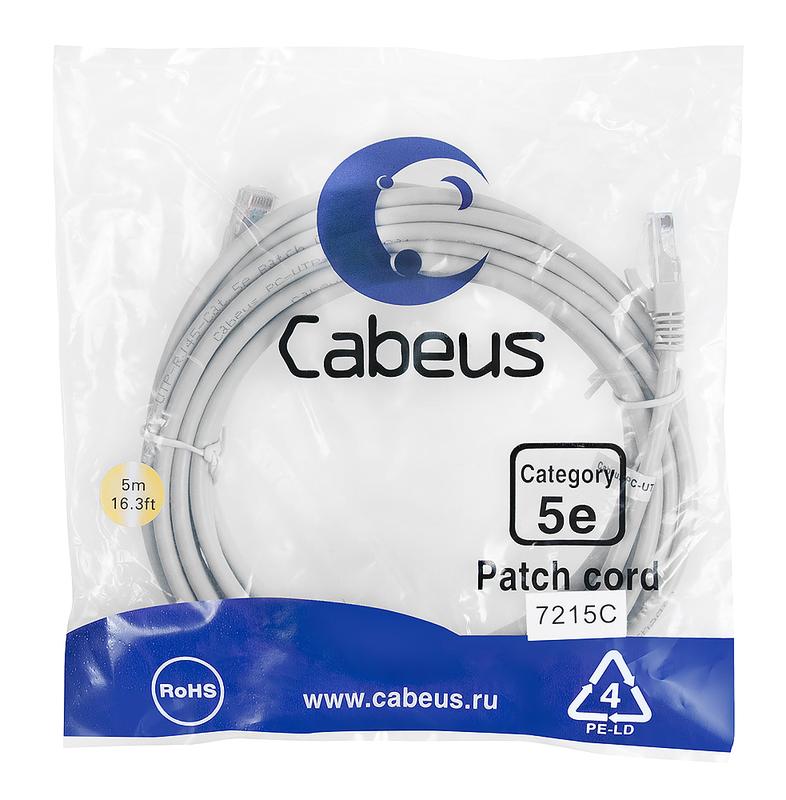 патч-корд u/utp pc-utp-rj45-cat.5e-5m 2xrj45/8p8c кат.5e неэкранир. pvc 5м сер. cabeus 7215c от BTSprom.by