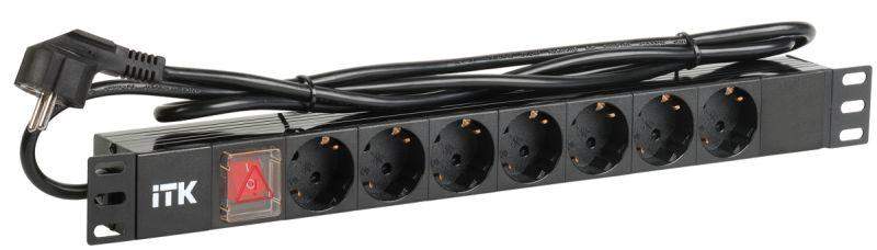 блок розеток 7 мест pdu (немец. станд.) с led выкл. 1u шнур 2м вилка алюм. профиль itk ph12-7d1 от BTSprom.by