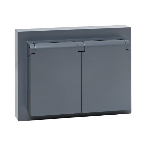 розетка 2-м сп эпика 16а ip44 с заземл. защ. шторки с рамкой с крышками механизмграфит ekf up1-sog-211-44 от BTSprom.by