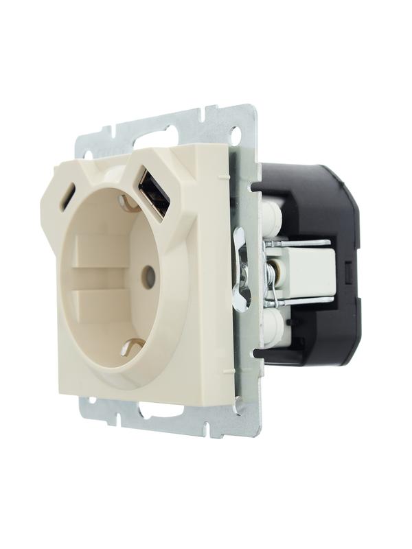  Розетка 1-м СП Vesna с заземл. с заряд. устройством USB + тип C механизм крем. LEZARD 742-0388-181TC фото в каталоге от BTSprom.by