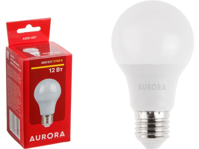 лампа светодиодная a60 стандарт 12вт 230в e27 2700k aurora a200-007 от BTSprom.by