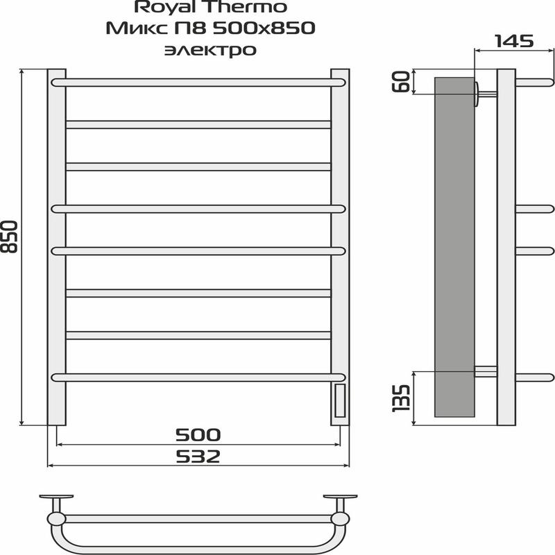  Полотенцесушитель Микс П8 500х850 электро встроен. диммер RTM8.500.850.E Royal Thermo НС-1204585 фото в каталоге от BTSprom.by