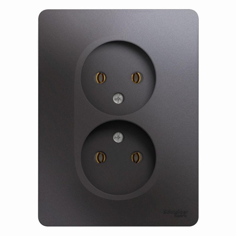 розетка 2-м сп glossa 16а ip20 250в без заземл. в сборе графит se gsl001320 от BTSprom.by